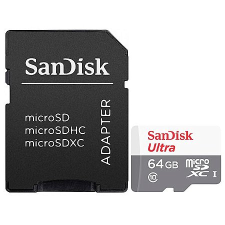 Cartão de Memória Micro SD de 64GB SanDisk Ultra  - Cor Cinza com Branco