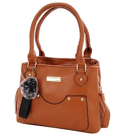 Bolsa Feminina Pequena Executiva Tachas com Pompom