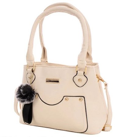 Bolsa Feminina Pequena Executiva Tachas com Pompom AREIA