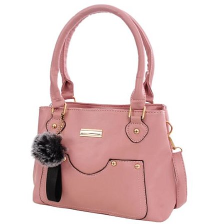 Bolsa Feminina Pequena Executiva Tachas com Pompom ROSA