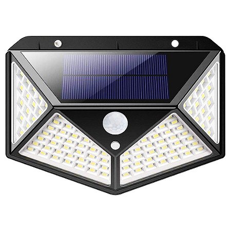 Luminária de Energia Solar Parede 100 Led Sensor com 03 Funções - Cor Preto