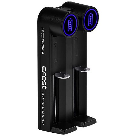 Carregador de Bateria Efest SLIM K2 para 02 Unidades Bivolt - Cor Preto