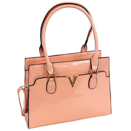 Bolsa Feminina Estruturada em Verniz com detalhe Metálico