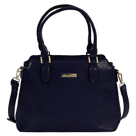Bolsa Feminina Luxo Estruturada Verniz Tressê com Alto Relevo