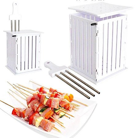 Máquina para Preparação de Espeto de Churrasco Carne Frango Kebab Maker Carne Brochettes Skewer Grill Ferramenta - Cor Branco