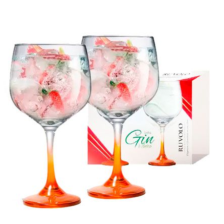 Jogo de Taças para Gin Gambo 705ml com 02 Peças Laranja RUVOLO