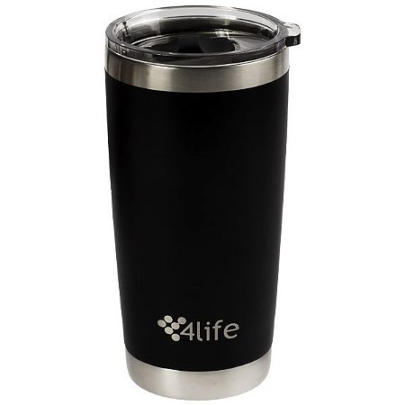 Copo Térmico 4LIFE de 590ml com Tampa em Aço Inoxidável Preto com Prata