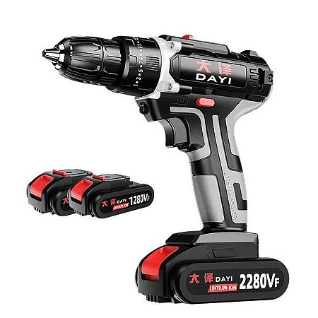 Furadeira Elétrica sem Fio Recarregável 110V 240V 50 60Hz DAIY - Cor Preto com Cinza