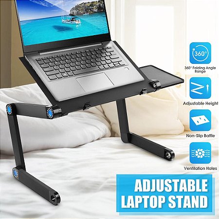 Mesa Dobrável para Notebook Ultrabook Netbook ou Tablet de Alumínio stand 360 graus rotação Mesa Portátil Multifuncional com Mouse Pad