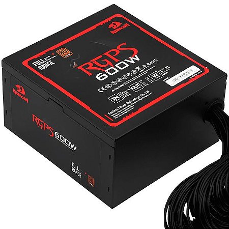 Fonte de Alimentação para PC REDRAGON RGPS-600W (GC-PS002) de 600 Watts 80 Plus Preto