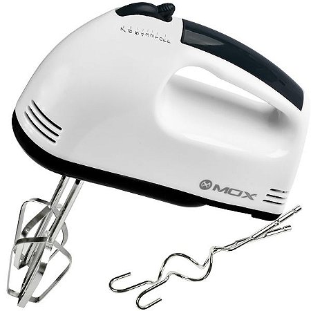 Batedeira de Mão Mox 200 Watts com 07 Velocidades 220V ~ 50Hz - Cor Branca com Preta