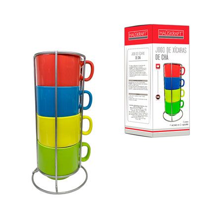 Jogo de Xícara em Porcelana com Suporte 200ml