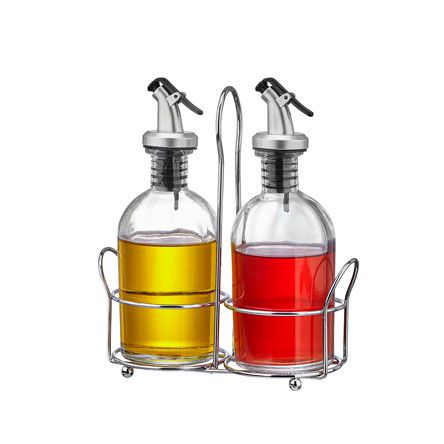 Galheteiro de Vidro com Suporte Inox 03 Peças ETILUX