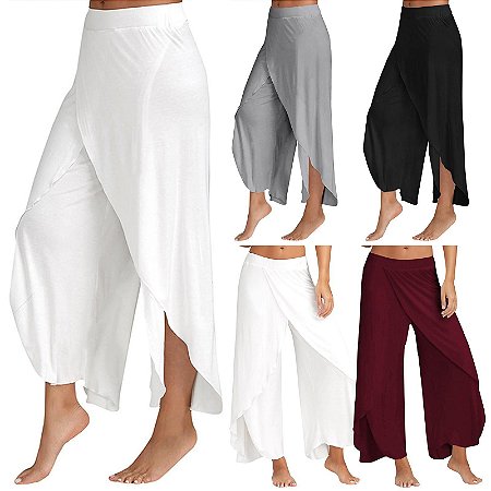 Calça Feminina Pantalona Cintura Alta Moda Fashion Casual Multiuso Yoga Dança Esportes