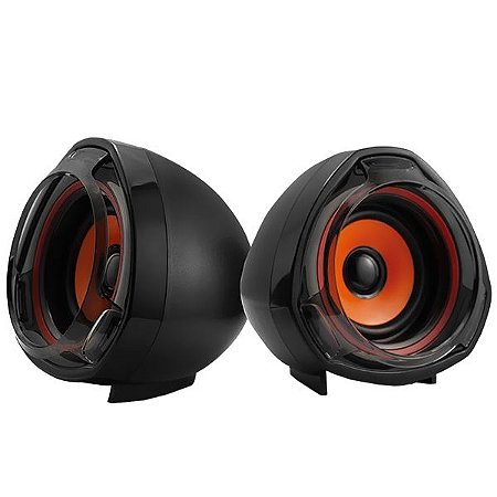 Speaker Quanta 2 de 5 Watts com Mini Jack 3.5 mm - Cor Preto com Laranja