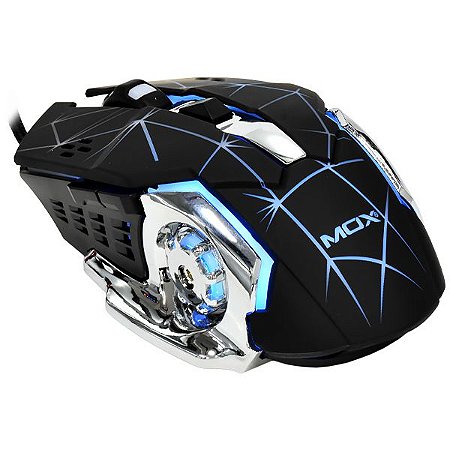 Mouse Gaming 6D MOX MO-ME210 USB até 2.400 DPI com Iluminação Backlight - Cor Preto com Prata