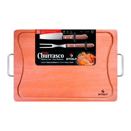 Kit para Churrasco Tábua Faca Garfo Trinchante - 03 Peças Stolf