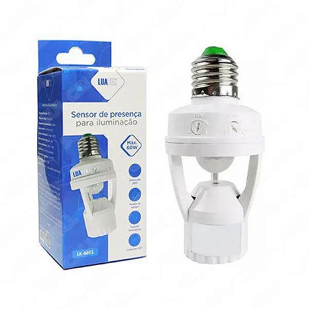Luz com Sensor de Presença Soquete Iluminação E27 Movimento 360°