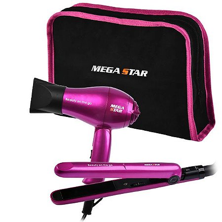 Kit MEGA STAR Beauty on the go GWB055KIT com Secador de Cabelo + Chapinha Bivolt Roxo