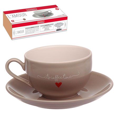 Jogo de Xícaras de Chá de Porcelana com 12 Peças 160 ml Lamour Cinza