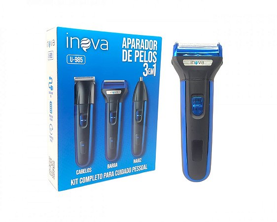 Kit Completo Aparador de Pelos INOVA 3 em 1 Carregador USB