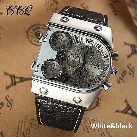 Relógio Masculino Quartzo com 03 Sub-mostradores Pulseira de Couro de Aço Inoxidável