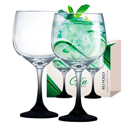 Jogo de Taças para Gin Gambo 705ml com 02 Peças Preto RUVOLO