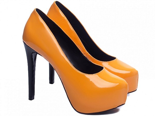 Sapato Meia Pata TORRICELLA Laranja Verniz Salto 13cm