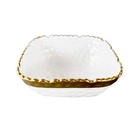 Bowl de Porcelana Quadrado 13x06 cm Branco com Borda Dourada PRACAZA