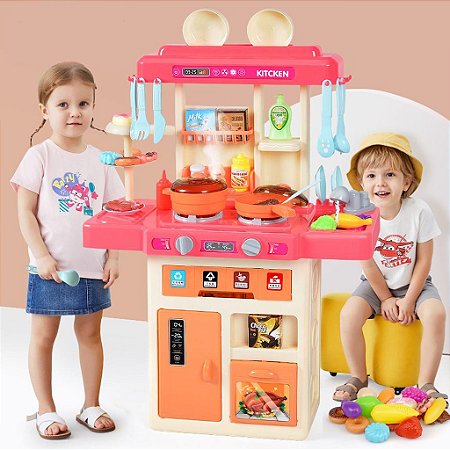 Conjunto de Cozinha Brinquedos Grande Educacional com Spray Som Luzes de chama com 42 Peças