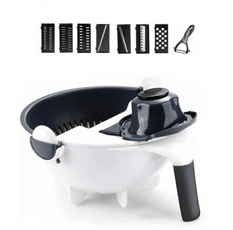 Cortador Fatiador de Legumes Escorredor Multifuncional com Ralador 07 em 01 Lâmina de Aço Inox