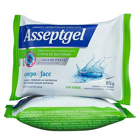 Sabonete em Barra Asseptgel Antisséptico Chá Verde 85g