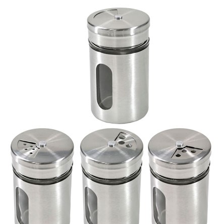 Saleiro e Pimenteiro em Aço Inox com Visor 05x05cm UNY GIFT