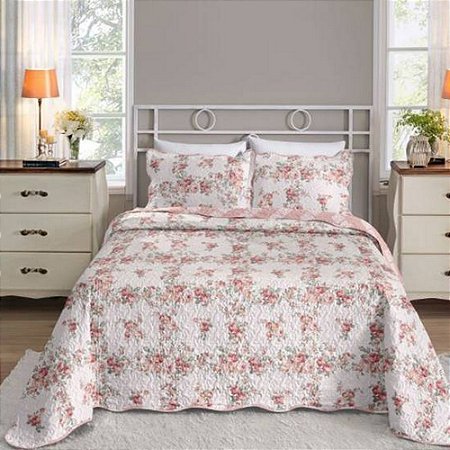 Colcha Solteiro 1,8M x 2,4M Boutis Heloa Rosa 02 Peças SANTISTA