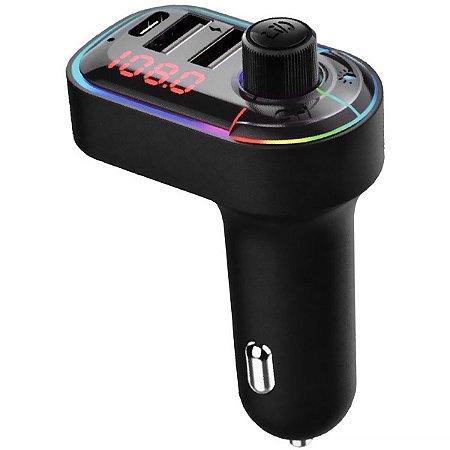 Carregador Transmissor FM Quanta Essentials com Bluetooth e Iluminação RGB Preto
