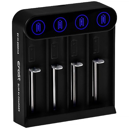 Carregador de Bateria Efest SLIM K4 para 04 Unidades Bivolt Preto