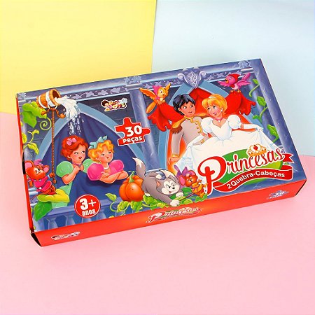 Brinquedo Kit com 02 Jogos Quebra Cabeça Princesas Infantil com 30