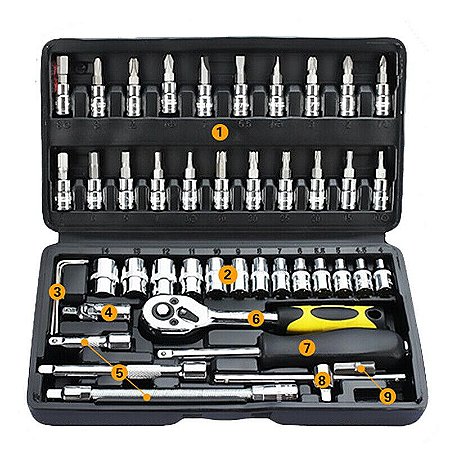 Jogo de Ferramentas Automotiva com 46 Peças