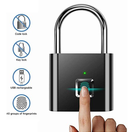 Cadeado Tecnologia de Sensor de Impressão digital 360° e função de Identificação Automática em Liga de Zinco em Aço Inoxidável