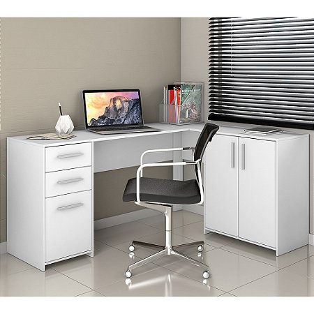 Mesa Office Para Escritório 02 Gavetas 03 Portas Branco NOTÁVEL