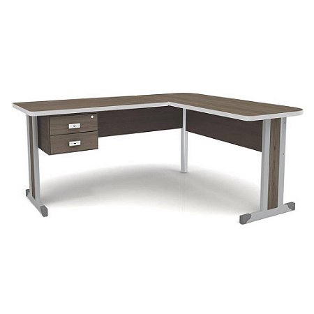 Mesa Office para Escritório em L 150x175cm Teca Itália Kit Office com Chave Kappesberg