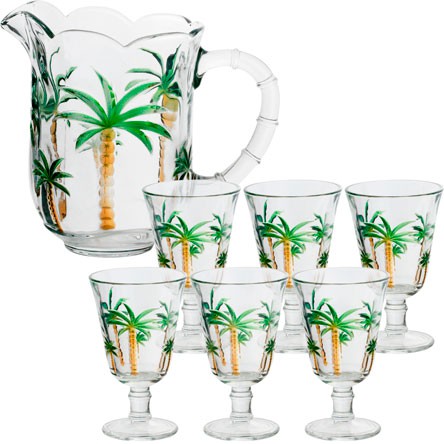 Jogo de Jarra e Taças de Cristal Palm Hand Painting com 07 Peças LYOR