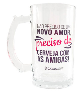 Caneca de Vidro para Chopp Preciso de Cerveja com as Amigas 480ml CASUAL GIFT