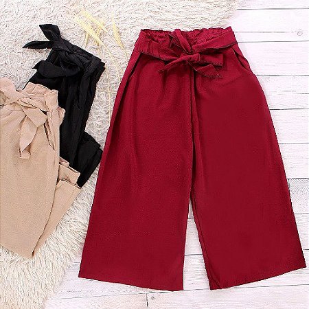 Calça Feminina Pantacourt Cintura Elástica Amarração Lisa