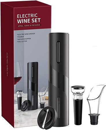 Abridor de Garrafa Kit Saca Rolhas Vinho Elétrico Automático
