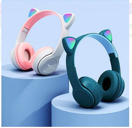 Fone de Ouvido Headset RGB BluetoothOrelha Gatinho com Luzes 100mAh
