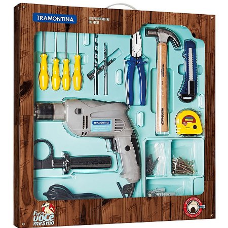 Furadeira de Impacto Tramontina 500W 1/2" 10mm com Kit de 100 Ferramentas Diversas