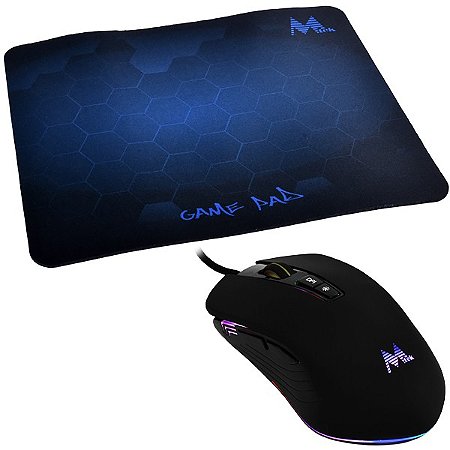 Mouse Gaming Kit PG66 até 3.200 DPI + Mousepad de 330 x 180 x 2mm Preto MTEK