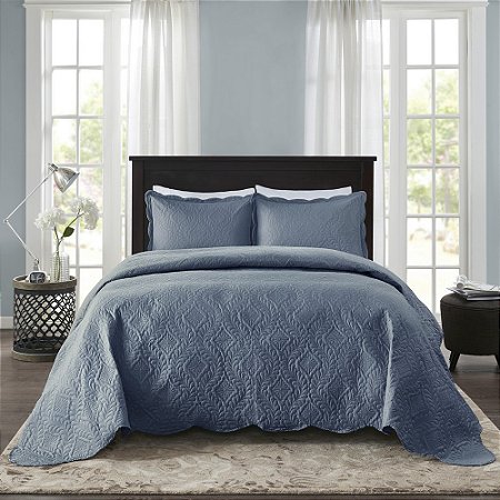 Colcha King 2,6M x 2,8M CORTTEX com 02 Porta-Travesseiros 50cm x 70cm Milão Azul