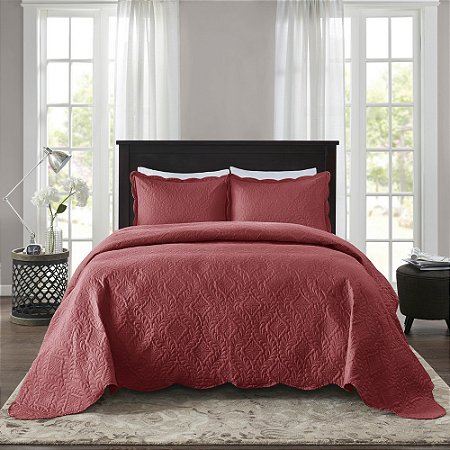 Colcha King 2,6M x 2,8M CORTTEX Milão Vermelho com 02 Porta-Travesseiros 50cm x 70cm